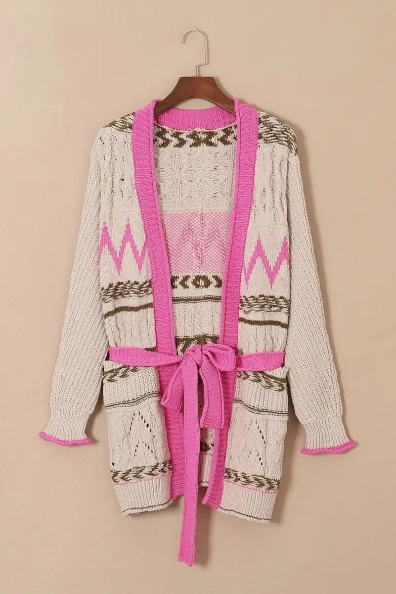 Contrast Tied Open Front Cardigan - Love Salve